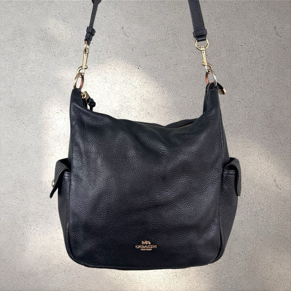 Coach 6152 Pennie Black Pebbled Leather Hobo Crossbody Bag Gold Hardware Purse